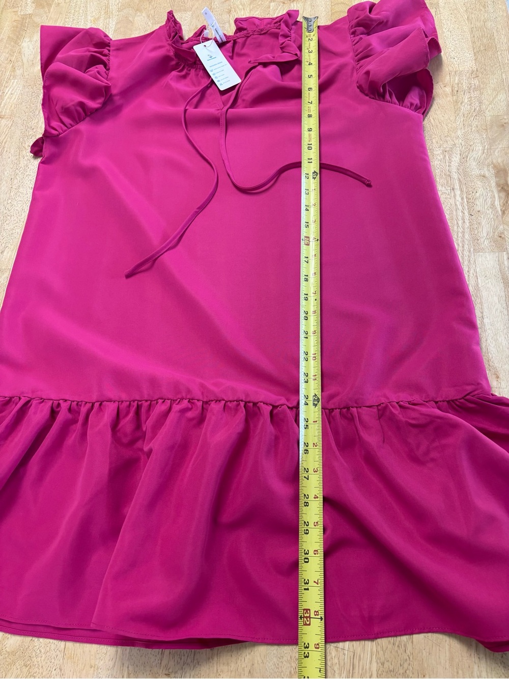 NWT Beachsissi Fuchsia V Neck Ruffle Sleeve Tiered Shift Dress - Picture 6 of 6